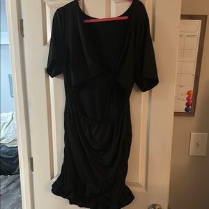 SHEIN Black Ruched Mini Dress Cowl Neck Short Sleeve